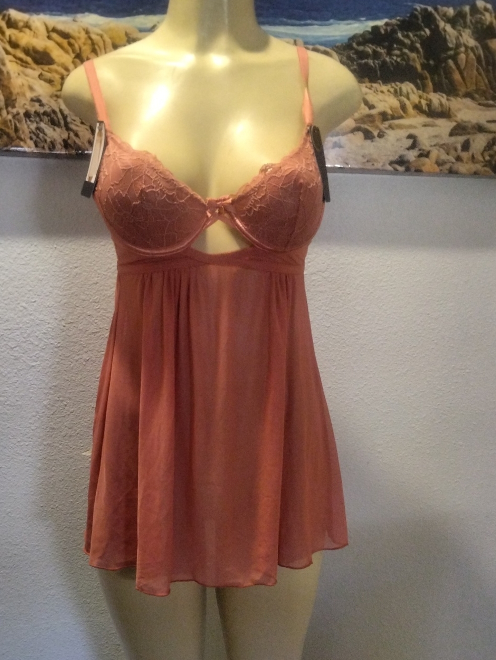 Rachel Lace-Trim Babydoll Chemise in Dusty Rose